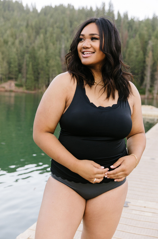 Plus size scalloped bathing suit sales