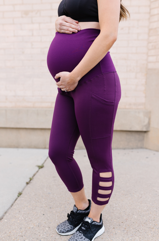 Maternity Workout Leggings with Pockets Over The Belly Pregnancy Yoga Pants  Activewear Stretch Legging, A-black, Large