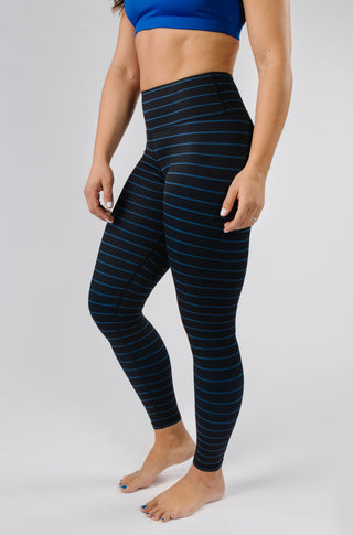 Cobalt Blue and Black Horizontal Stripes Leggings for Women, Strippes  Leggings