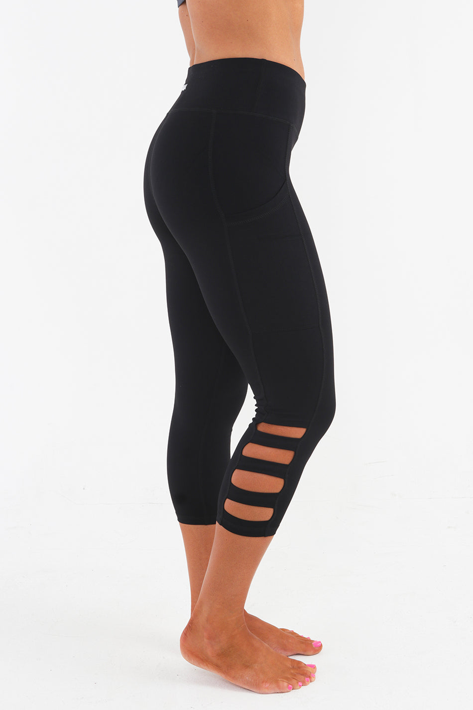 Black Mesh Cut Out Capri Pants