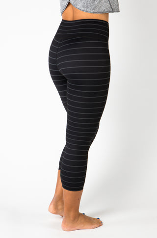 black and grey horizontal striped capri pants.