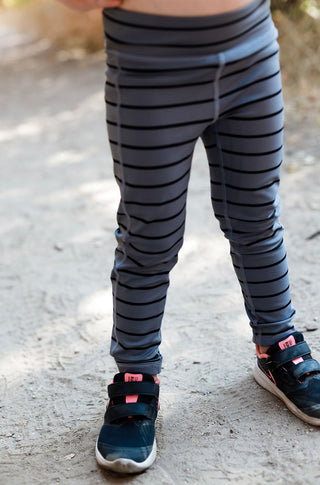 KIDS Striped Legging - Grey with Black Stripes [Luxe Fabric